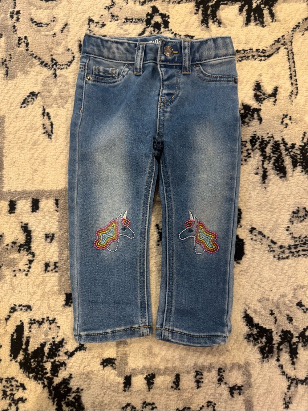 Cat & Jack Blue Denim Jeans with Rainbow Unicorn Knees